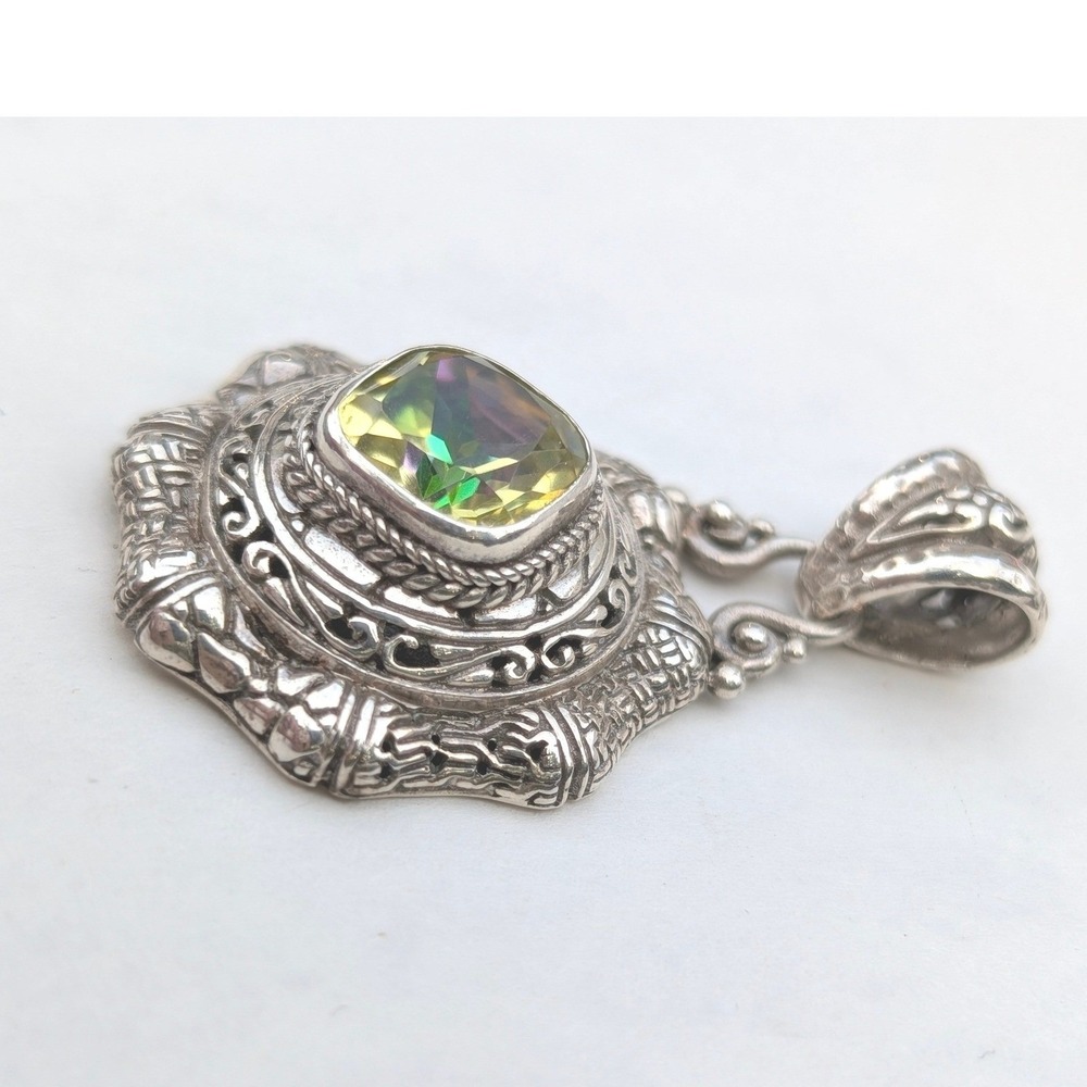 Sarda Sterling Silver 925 Lemon Quartz Ornate Filigree Cushion Pendant - Picture 4 of 8